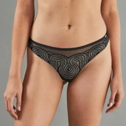 Culottes Sexy Femme | Artemis Tanga Tulle Brode Noir/Argent | RougeGorge