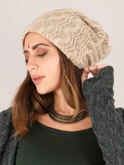 Gros Bonnet Dread En Crochet "Sükk", Beige
