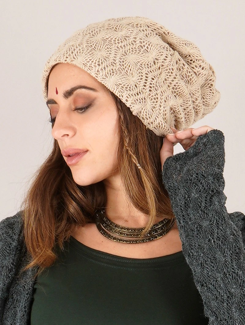 Gros Bonnet Dread En Crochet "Sükk", Beige
