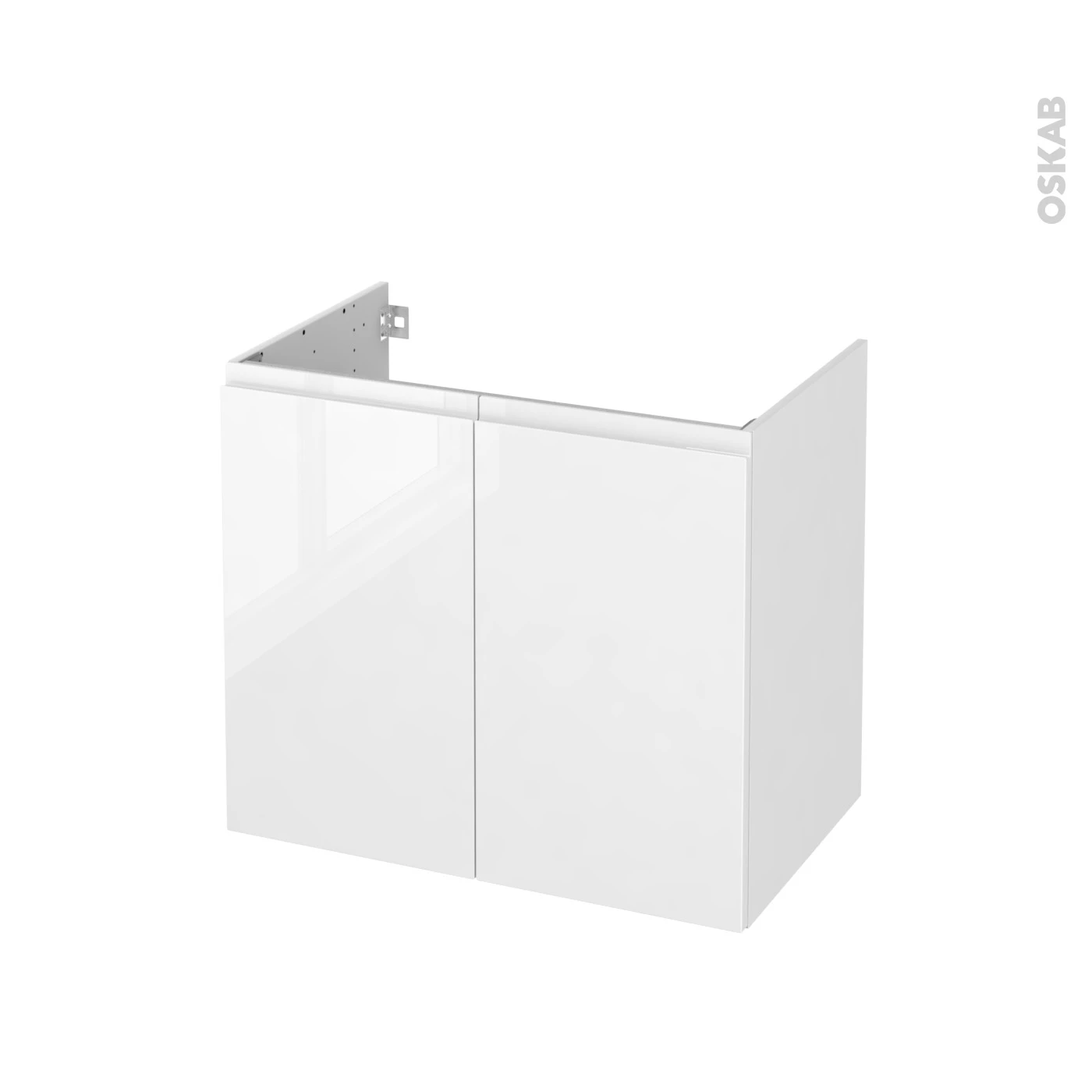 Meuble De Salle De Bains Sous Vasque IPOMA Blanc Brillant, 2 Portes, Côtés Décors, L80 X H70 X P50 Cm