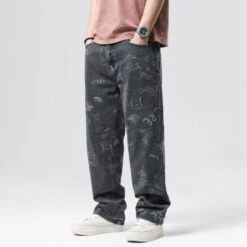 Jeans Straight Motif Graffiti Pour Homme