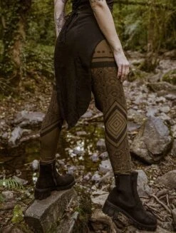 Legging Long Imprimé "Rinji Floral Circuit", Vert Kaki