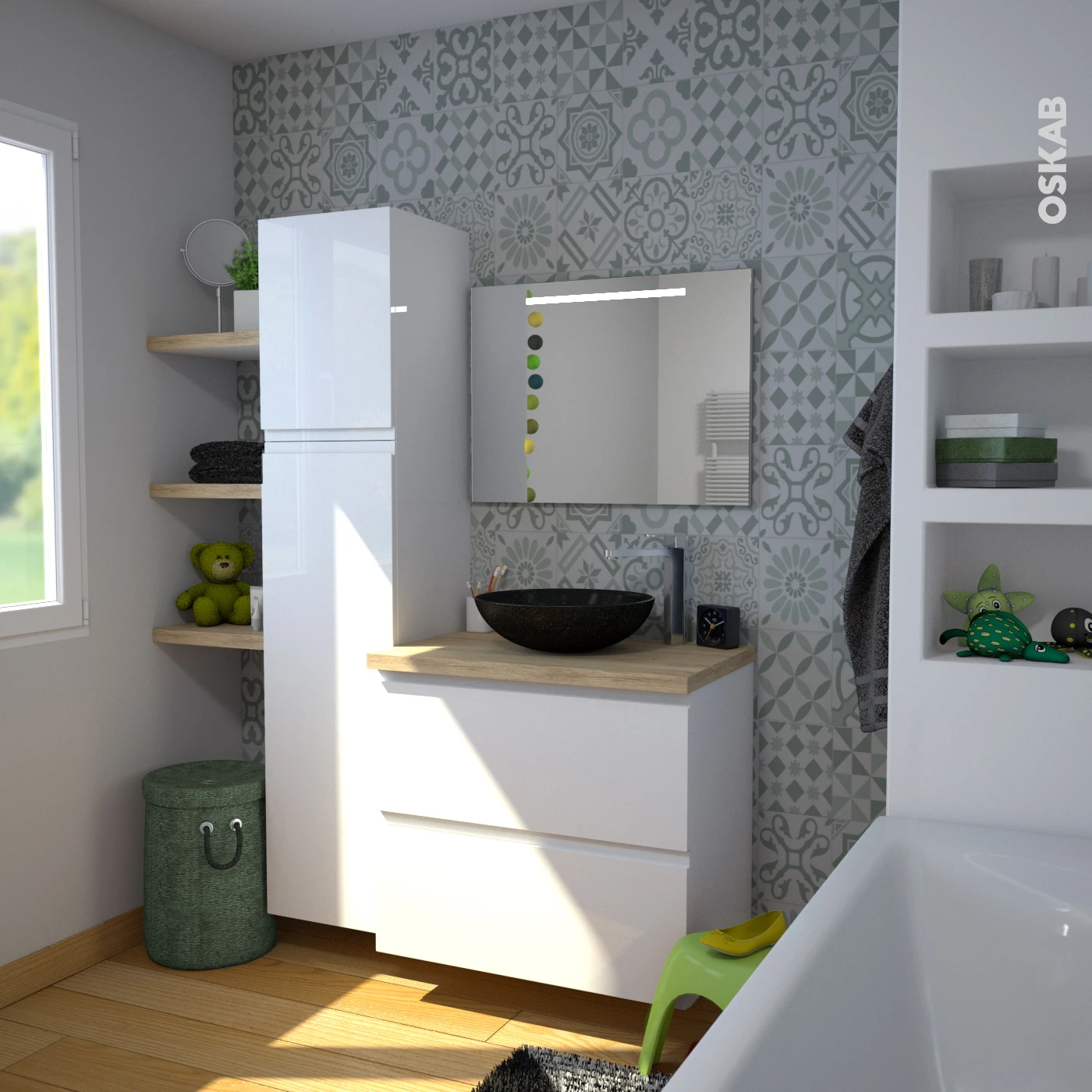 Meuble De Salle De Bains Sous Vasque IPOMA Blanc Brillant, 2 Portes, Côtés Décors, L80 X H70 X P50 Cm – Image 9