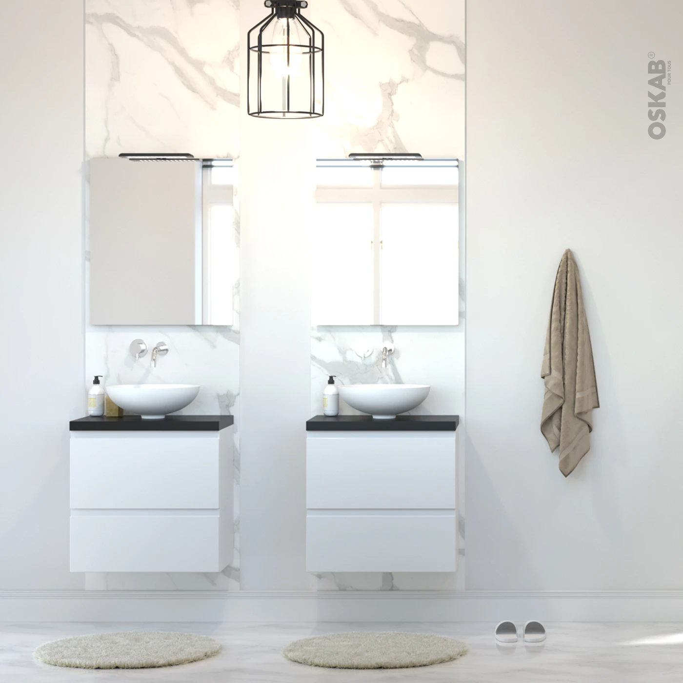 Meuble De Salle De Bains Sous Vasque IPOMA Blanc Brillant, 2 Portes, Côtés Décors, L80 X H70 X P50 Cm – Image 6