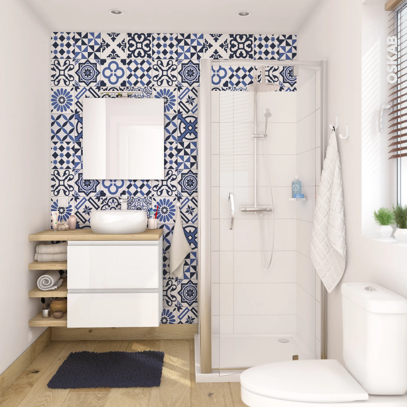 Meuble De Salle De Bains Sous Vasque IPOMA Blanc Brillant, 2 Portes, Côtés Décors, L80 X H70 X P50 Cm – Image 8