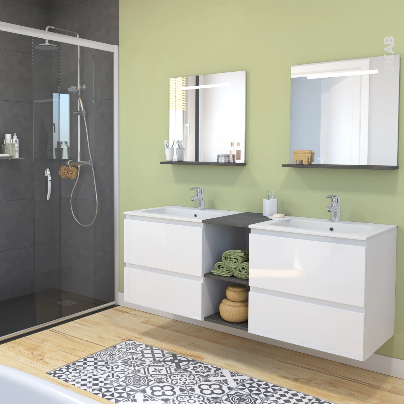 Meuble De Salle De Bains Sous Vasque IPOMA Blanc Brillant, 2 Portes, Côtés Décors, L80 X H70 X P50 Cm – Image 7