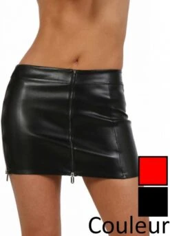 Spazm2085-Jupe Aspect Cuir 4 Zipps